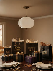 Vintage Milk Glass Semi Flush Mount Eloise Pendant Light